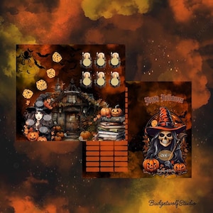 Sparchallenge Happy Halloween 2er Klappkarte | Hexe Kürbis | Rubbelchallenge | Würfelchallenge | Umschlagmethode A6 | Artikelnummer: BW-2015