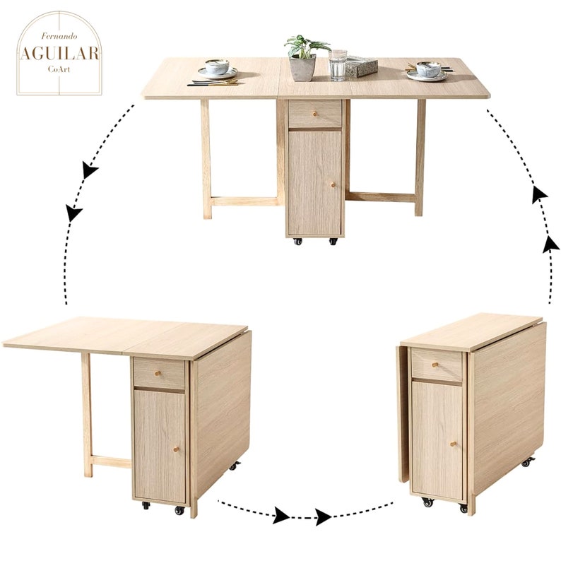 Expandable Folding Dining Table With Drop Leaf for Living Room, Kitchen, and Farmhouse, Wooden ...