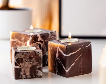 Elegant marble tea light holders in a set of 3 - stylish cube shape