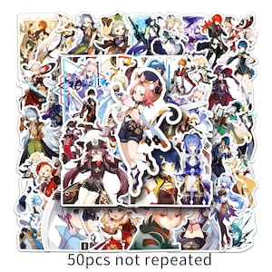 Genshin Impact Vinyl Stickers 50 Pack  | Waterproof, Laptop Skateboard Water Bottle Decals | Anime Game Fan Gift