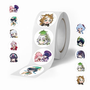 500PCs Genshin Impact Sticker Rolls — Collectible Traveler-Themed Vinyl Decals for Water Bottles, Laptops, Gaming Gear,iPhone,Pad,Gift box