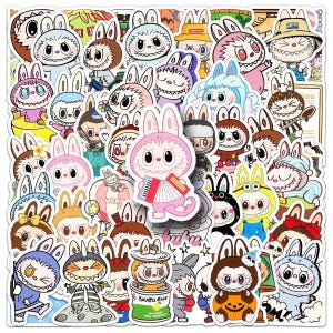 50PCS Labubu Inspired Vinyl Stickers - Cute Cartoon Rabbit Decal Pack - Waterproof Kawaii Art - Laptop Phone Water Bottle Planner Decor