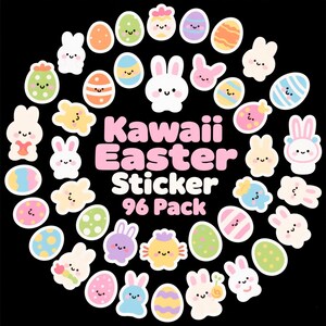 Adorable paquete de pegatinas kawaii de conejito y huevo de Pascua: 96 unidades para divertirse en las fiestas.