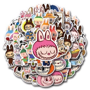 Labubu Inspired Vinyl Stickers | Cute Cartoon Rabbit Decal Pack | Waterproof Kawaii Art | Laptop Phone Water Bottle Planner Decor | 55 PCS