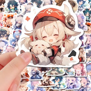 Collection d'autocollants Chibi Genshin Impact 100 pièces - Stickers vinyles réutilisables anime kawaii pour ordinateurs portables, travaux manuels, planches à roulettes, décalcomanies de bouteilles d'eau