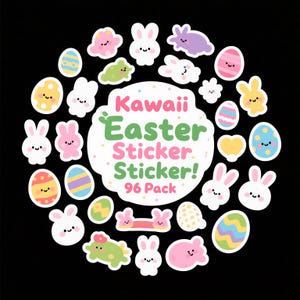 96 pièces - Ensemble d'autocollants de Pâques kawaii - Parfait pour les travaux manuels et les cadeaux de Pâques