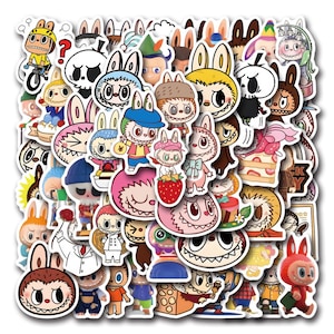 50PCS Labubu Inspired Vinyl Stickers - Cute Cartoon Rabbit Decal Pack - Waterproof Kawaii Art - Laptop Phone Water Bottle Planner Decor