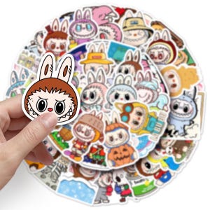 50PCS Labubu Inspired Vinyl Stickers - Cute Cartoon Rabbit Decal Pack - Waterproof Kawaii Art - Laptop Phone Water Bottle Planner Decor