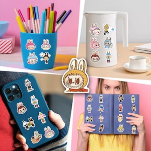 Labubu Inspired Vinyl Stickers | Cute Cartoon Rabbit Decal Pack | Waterproof Kawaii Art | Laptop Phone Water Bottle Planner Decor | 55 PCS
