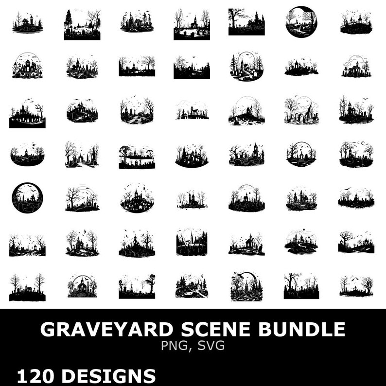 Graveyard Scene Digital Clipart Bundle Svg Png Cutting Files Cricut ...