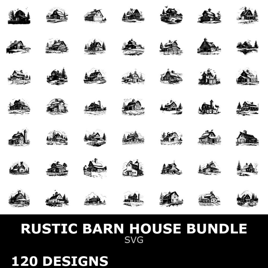 Rustic Barn House Digital Clipart Bundle Svg Cutting Files for Cricut ...