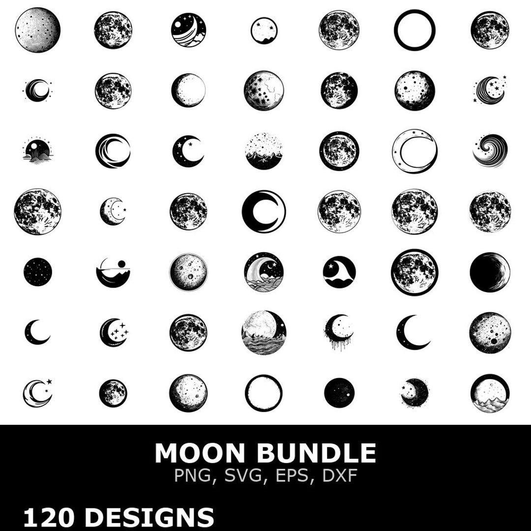 Moon Digital Clipart Bundle Svg Png Eps Dxf Cricut Cutting Files ...