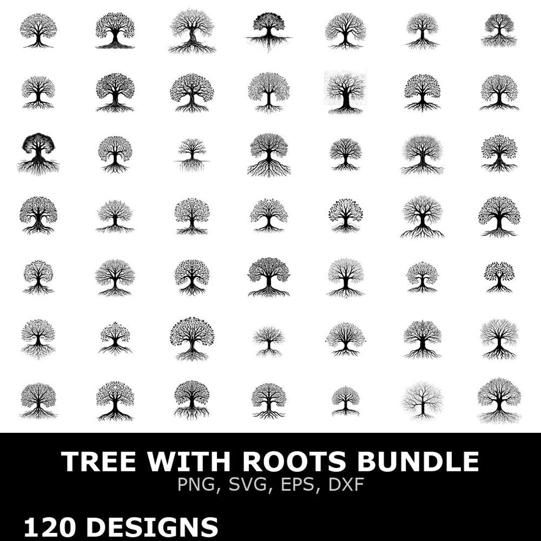 Tree With Roots Digital Clipart Bundle Svg Png Eps Dxf Cricut Cutting ...