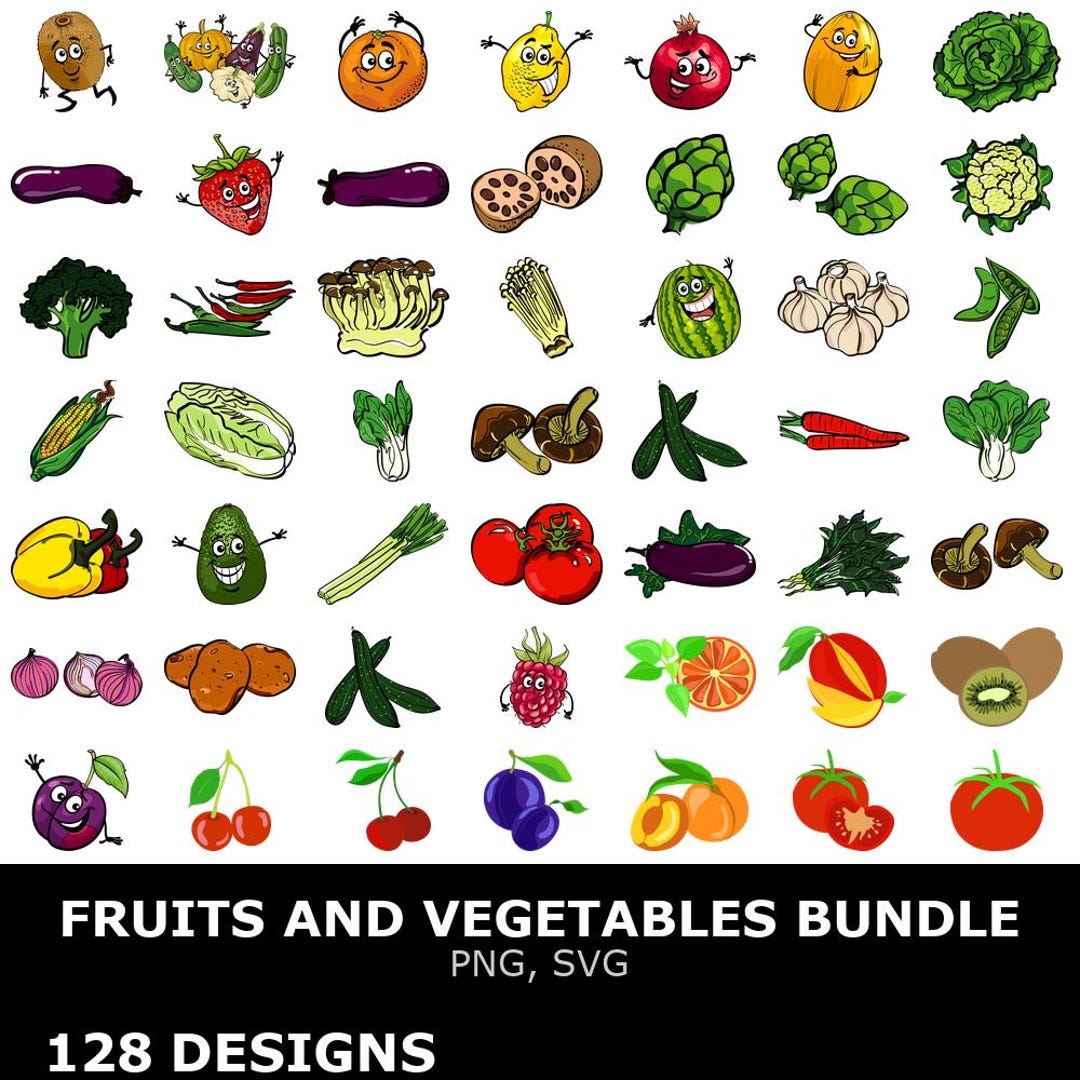 Fruits and Vegetables SVG Bundle, Fruits and Vegetables Clipart ...