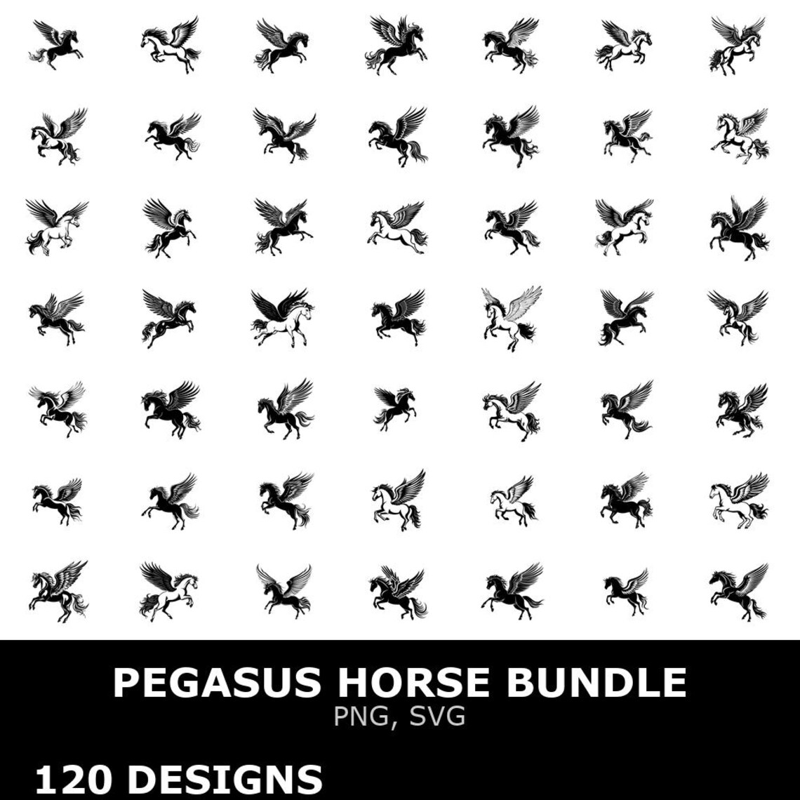 Pegasus Horse Digital Clipart Bundle Svg Png for Cricut Cutting Files ...