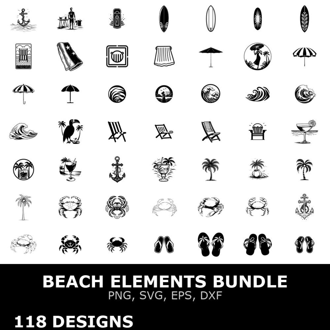 Beach Elements Digital Clipart Bundle Svg Png Eps Dxf for Cricut ...