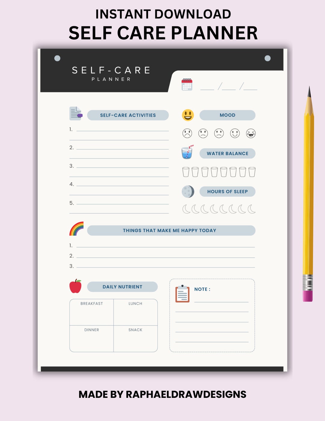 Self Care Planner SVG, Clipart Self Care Planner List, SVG Files, PNG