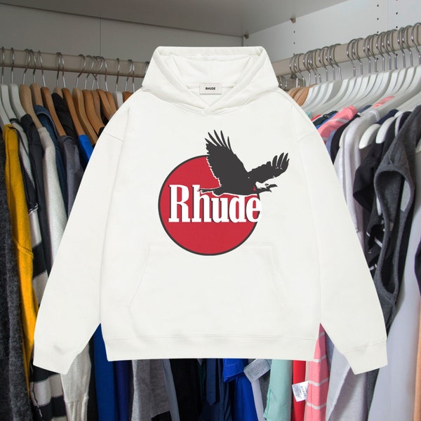Rhude sweatshirt, Rhude eagle letter print sweatshirt, casual streetwear for couples, unisex