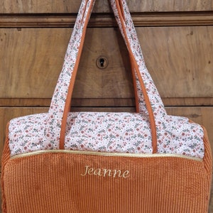 Sac nomade bébé enfant adulte sac à langer sac week end sac pelochon gaze de coton terracotta cadeau bebe naissance Modèle unique image 2