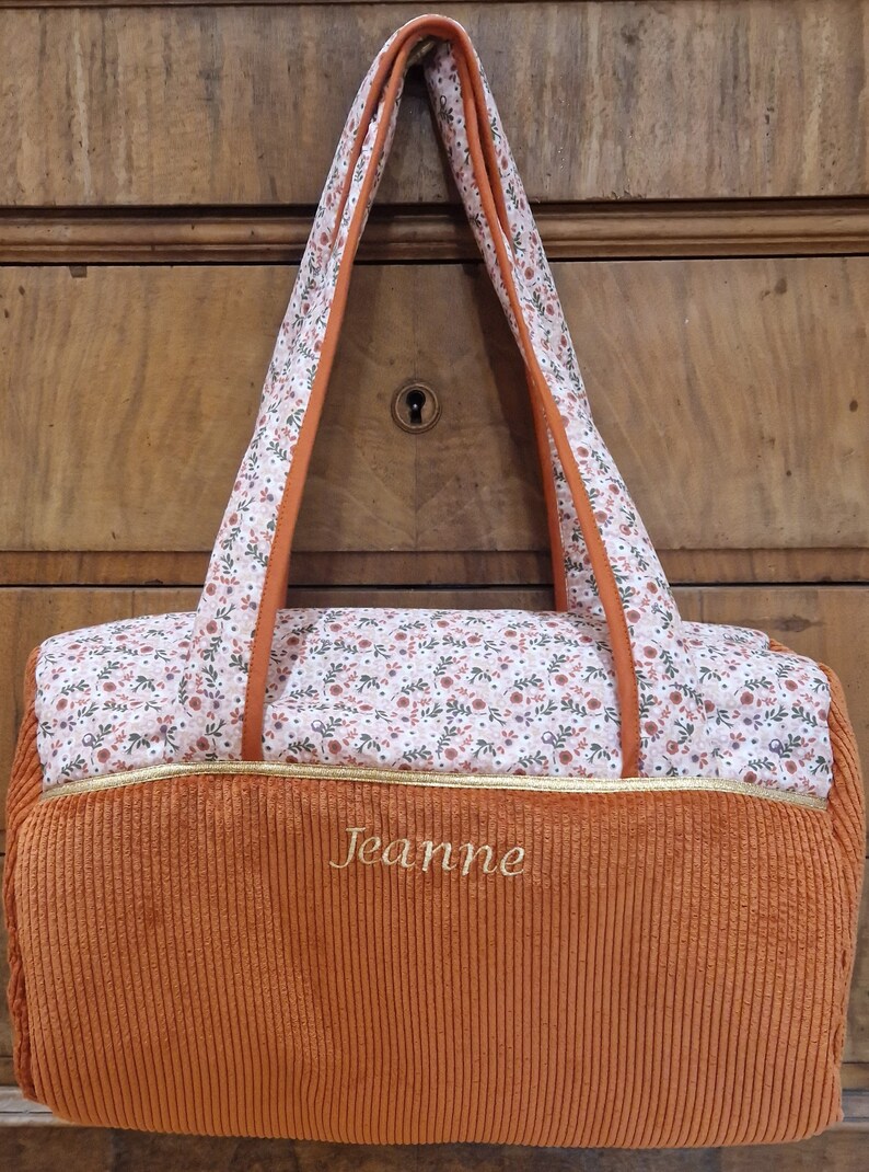 Sac nomade bébé enfant adulte sac à langer sac week end sac pelochon gaze de coton terracotta cadeau bebe naissance Modèle unique image 2