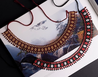 Gargantilha artesanal com miçangas, estilo étnico ucraniano Sylianka.