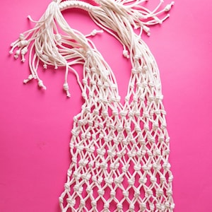 Handmade cotton mesh bag. Sustainable shopping bag macrame in boho style.