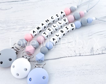 Flexible dummy clip Baby shower gift First dummy chain Baby boy gift Personalized Pacifier Clip Soother Holder Mam dummy Clip Bibs