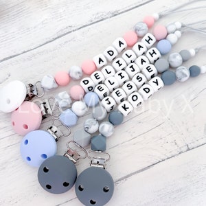 Personalised silicone dummy clip Baby shower gift First dummy chain Baby boy gift Personalized Pacifier Clip Soother Holder Mam Clip Bibs image 1