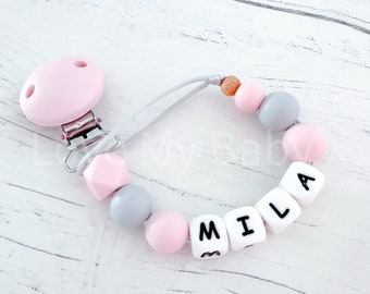 Pastel Natural Personalised silicone dummy clip Baby shower gift First dummy chain Baby boy gift Pacifier Clip Soother Holder Mam Clip Bibs