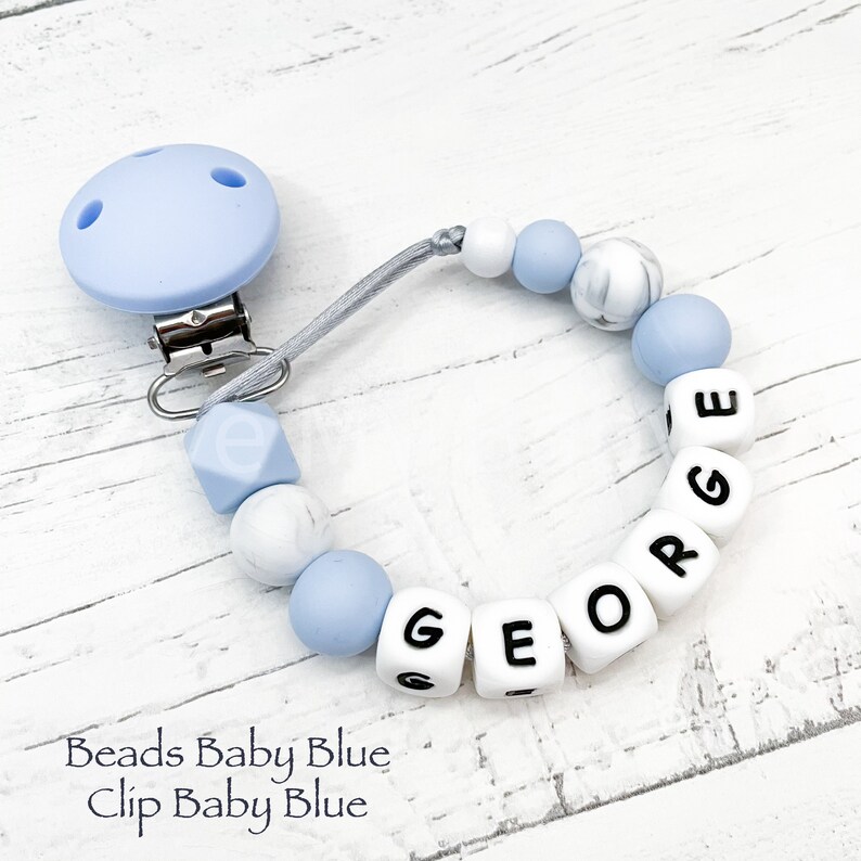 Personalised silicone dummy clip Baby shower gift First dummy chain Baby boy gift Personalized Pacifier Clip Soother Holder Mam Clip Bibs image 8