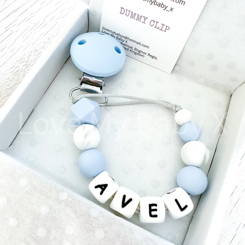 Personalised silicone dummy clip Baby shower gift First dummy chain Baby boy gift Personalized Pacifier Clip Soother Holder Mam Clip Bibs image 4