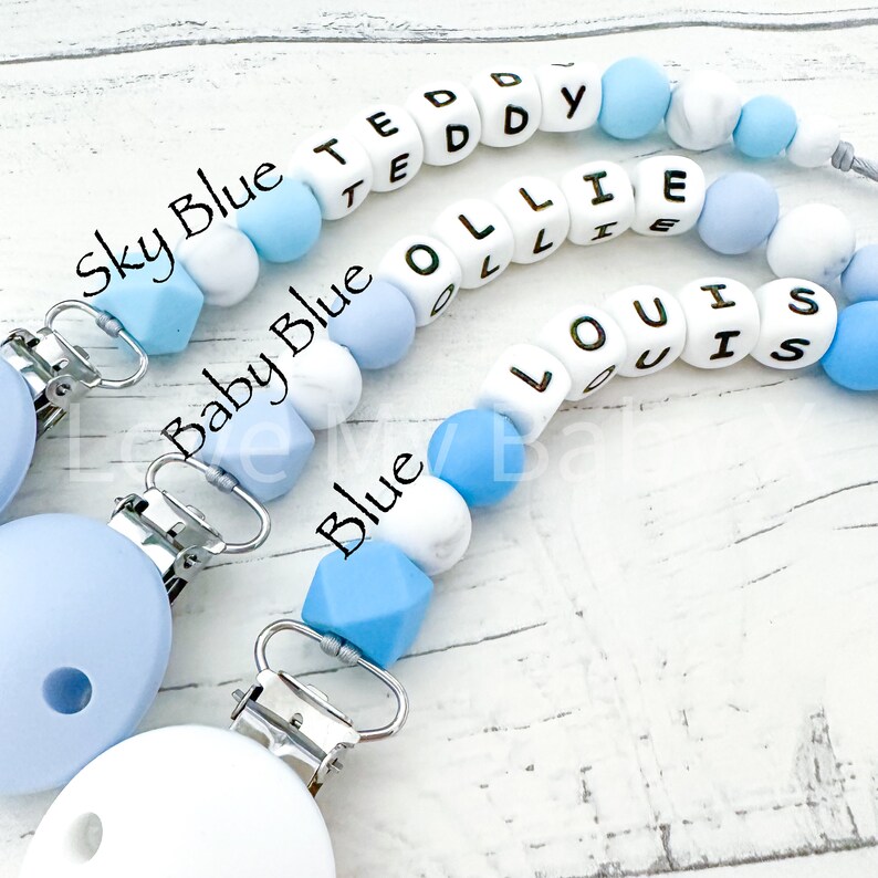 Personalised silicone dummy clip Baby shower gift First dummy chain Baby boy gift Personalized Pacifier Clip Soother Holder Mam Clip Bibs image 6