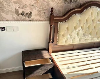 Table de chevet en bois massif : meuble de rangement de chambre à coucher moderne et minimaliste avec tiroirs