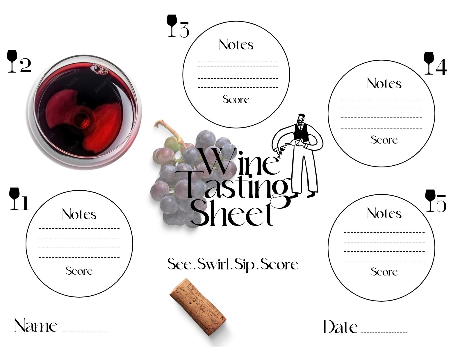 Simple Wine Tasting Score Card for Parties and Festives - Etsy