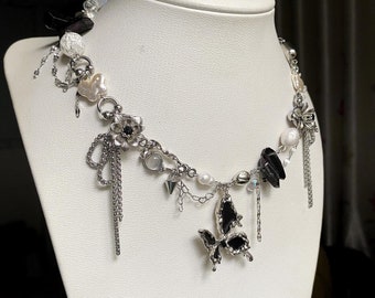 Sterling Silver & Black Onyx Butterfly Choker - Elegant Evening Wear