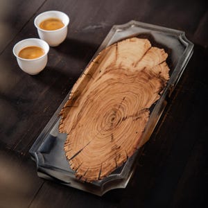 Handcrafted Wooden Serving Tray with Epoxy Resin: Farmhouse Decor