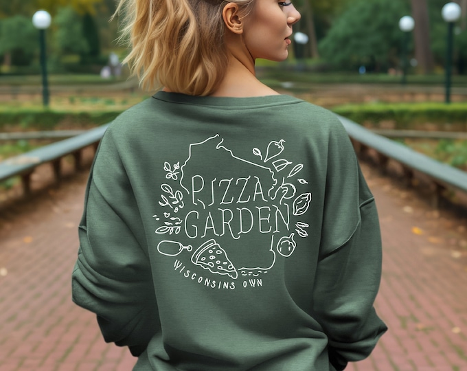 Featured listing image: Pizza Garden - Wisconsin Lake Line Art Custom Design, Unisex DryBlend® Crewneck Sweatshirt, TUTCHfit apparel