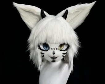 White Fox Youth - Custom Premade Fursuit Head Kig Furry Mask Fursona Cosplay Costume - Personalize Hair Colors Facial Colors - Gift For Kid