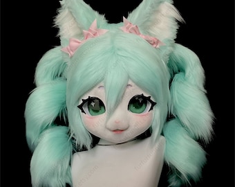 Double Ponytail Kitty - Custom Premade Fursuit Head Kig Furry Mask Fursona Cosplay Costume - Personalize Colors - Fursuit Commission Open