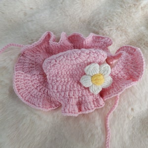 Handmade Knitted rosa Blume Haustier Hut adorable häkeln Katzen Zubehör Geschenke für Haustier-liebende Freunde und Hunde Geburtstage Bild 4