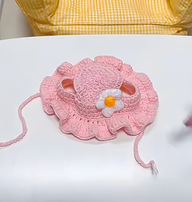 Handmade Knitted rosa Blume Haustier Hut adorable häkeln Katzen Zubehör Geschenke für Haustier-liebende Freunde und Hunde Geburtstage Bild 3