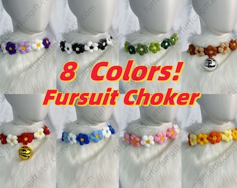 8 colori! Girocollo in pelliccia floreale, colletto in pelliccia con campana, collana Fursona artigianale Fursuit Cosplay Prop Costume peloso, regalo per peloso