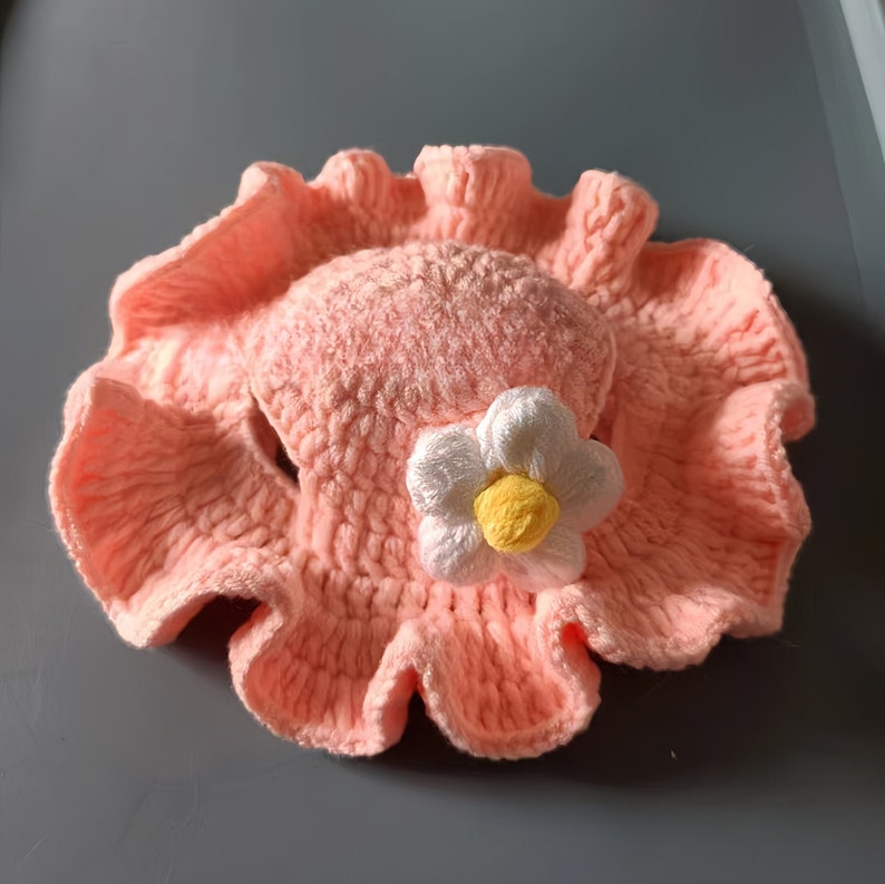 Handmade Knitted rosa Blume Haustier Hut adorable häkeln Katzen Zubehör Geschenke für Haustier-liebende Freunde und Hunde Geburtstage Orange