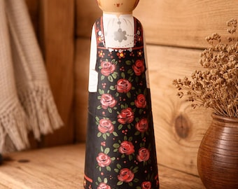 Handmade Norwegian National Bunad Costume Doll -  Collectible  Wooden Folk Art Doll - Scandinavian Gift- Norway Decorative Doll
