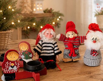 Vintage Scandinavian Christmas Decor Lot – Nordic Gnomes, Santa Figures & Wooden Candle Holders – Retro Holiday Decorations