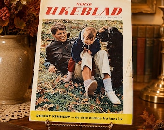 Vintage 1968 Norwegian Magazine – Robert F Kennedy RFK & Ava Gardner – Norsk 1960s  Ukeblad Magazine – Kennedy Memorabilia