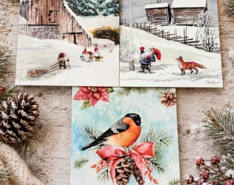 3 Norwegian Christmas Cards God Jul Scandinavian  - Nordic Norway Xmas Cards NEW - Christmas Card Lot