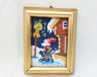 Porsgrund Porcelain Art tile - Christmas Nisse Elf Cat by Egil Torin Næsheim Norway - NORWEGIAN Framed Art Tile - Decorative Tile