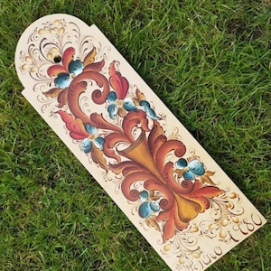 Hand Painted 1980 Norwegian Rosemaling Telemark Wall Hanging- Norway Folk Art - Vintage Scandinavian - Cottage Farmhouse  Decor