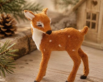 Vintage Deer Figurine - Retro Flocked Fawn Decor - Bambi Style Collectible - Woodland Nursery Decor -Mid Century Deer Figure